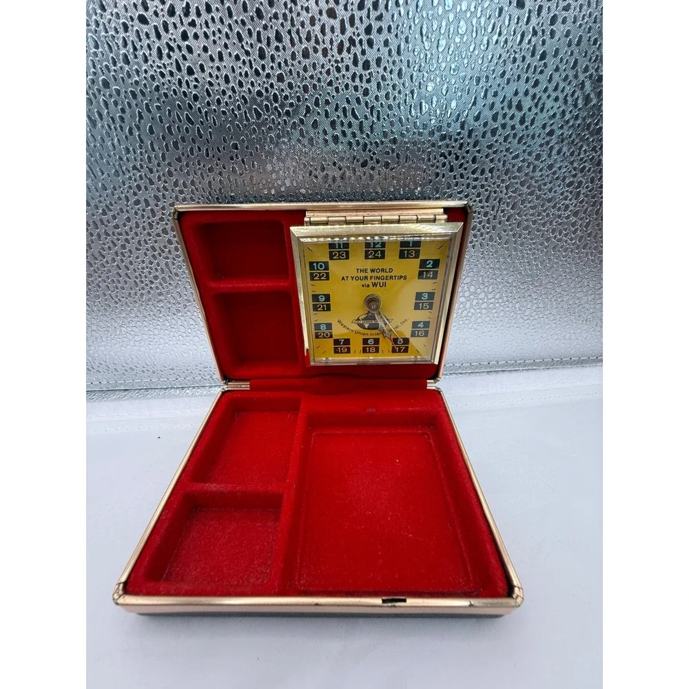 Vintage Western Union WUI Travel Alarm Clock Folding Case‎ Desk Decor